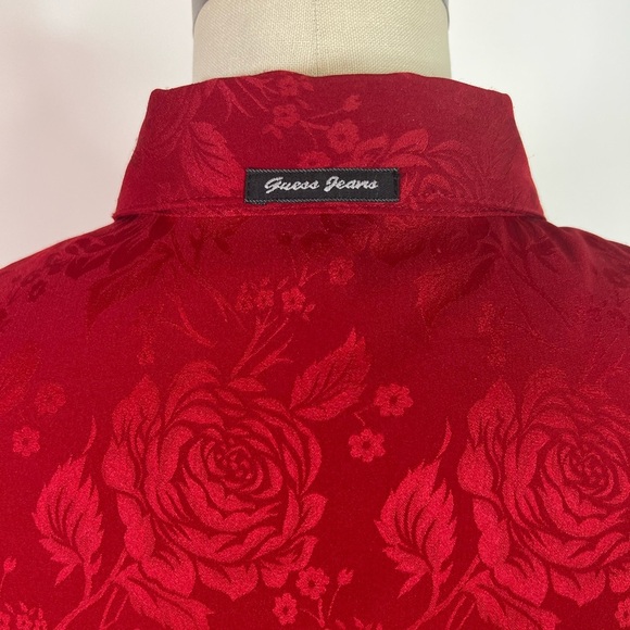 Vintage GUESS JEANS USA red rose jacquard Y2K 90s shirt XL - Picture 6 of 8